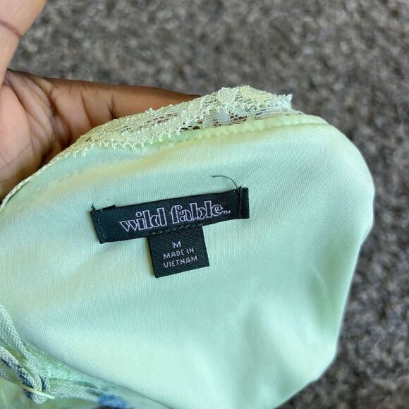 Wild Fable Coquette Fairy Mesh Green Floral Lace Trim Slip Mini Dress Y2K M New - Picture 5 of 8